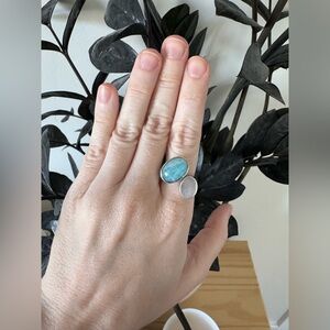 Silver and Larimar Adjustable Ring